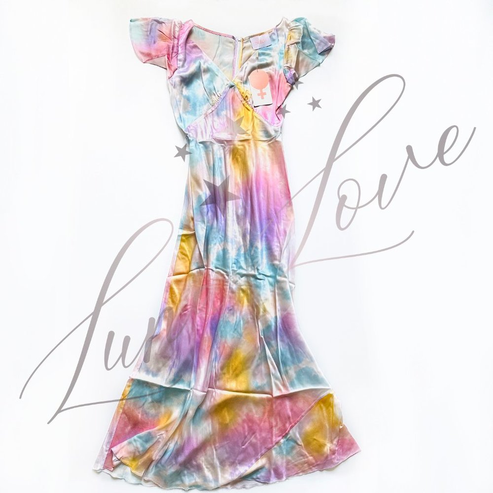 SELKIE The Dopamine Flutter Rainbow Slip Silk Dress NWT - Picture 3 of 12